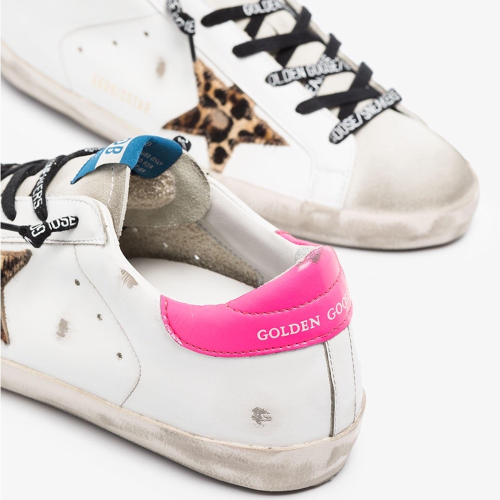 Golden Goose White and Pink Sneakers with Leopard Star